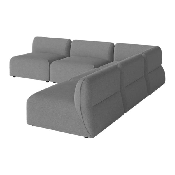 Gray modular sofa with smooth, curved lines and a minimalist design, perfect for contemporary living spaces.
