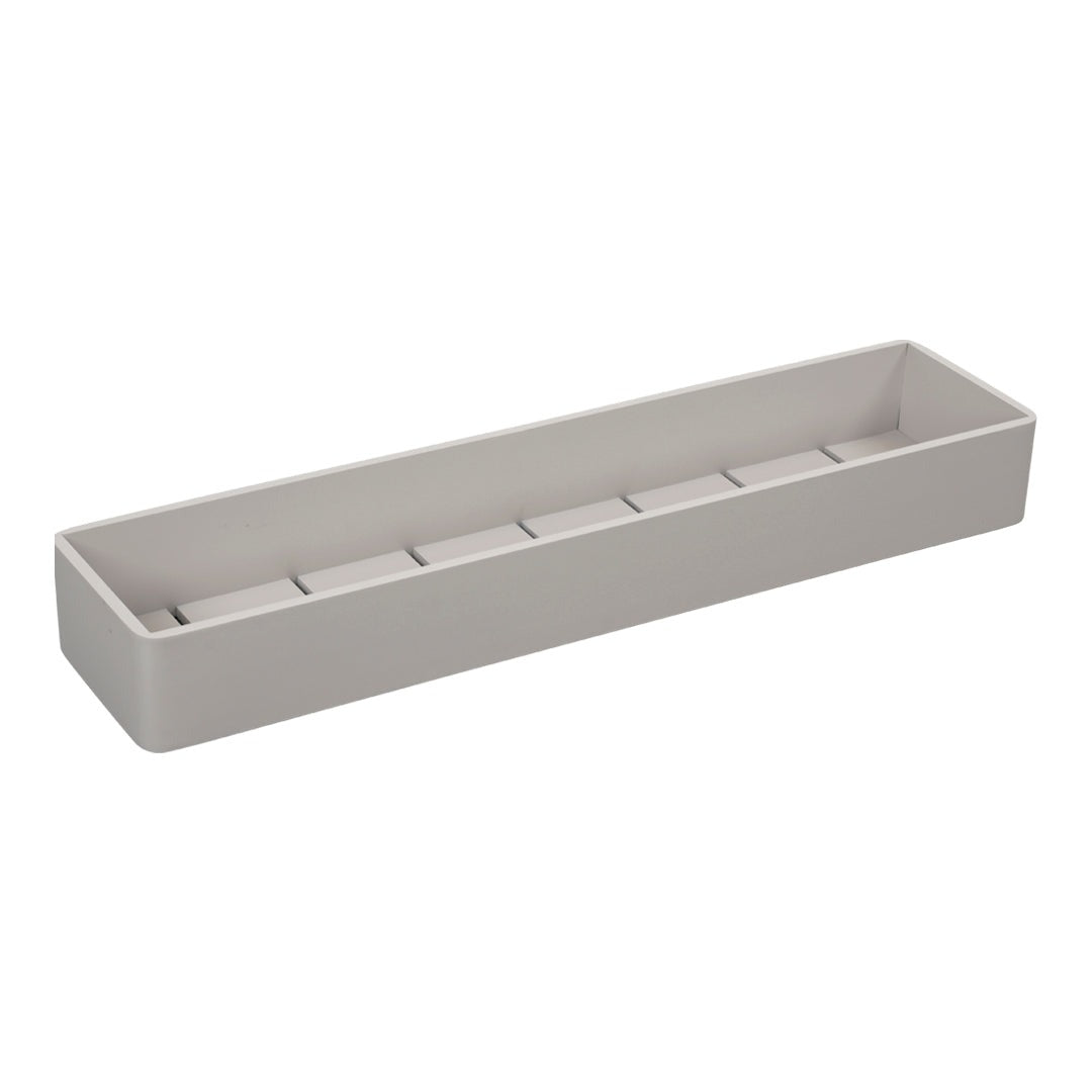 Light gray rectangular organizer with a smooth matte finish and subtle grooves, perfect for minimalist decor.