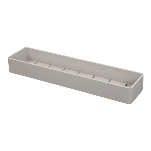 Gray slim container with a smooth surface and six segmented compartments for organized storage.