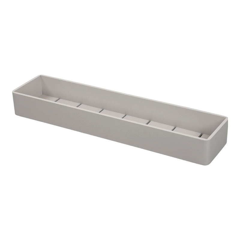 Gray slim container with a smooth surface and six segmented compartments for organized storage.