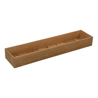Long, rectangular wooden organizer in a warm brown hue, featuring a smooth, natural finish.
