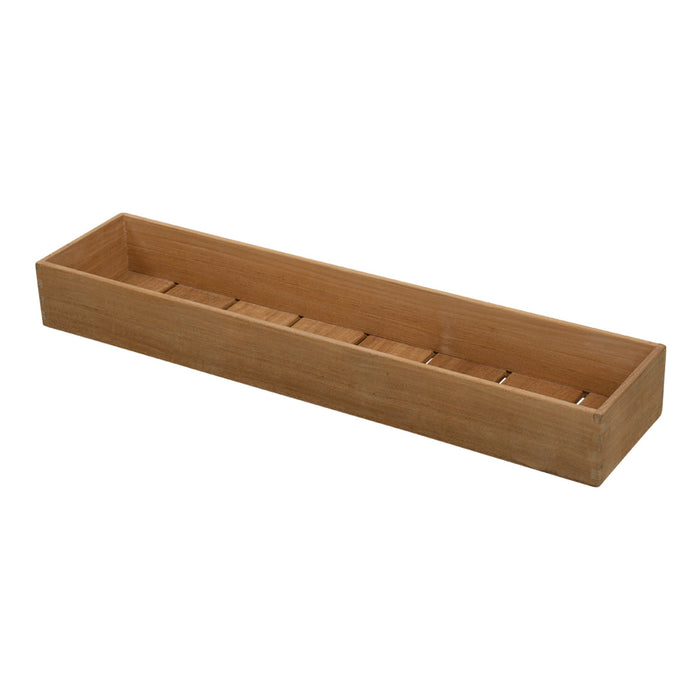 Wooden holder with a natural light brown finish and smooth, clean lines, perfect for organizing small items.
