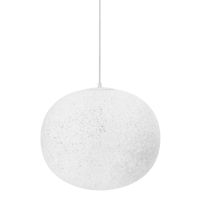 White pendant lamp with a textured pattern, featuring a round, spherical design that enhances modern decor.