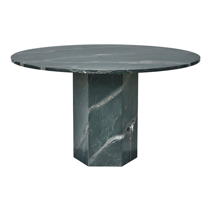 Round green marble table with elegant gray veining and a polished finish, perfect for modern decor.