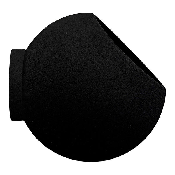 Matte black wall sconce with a sleek, modern curved design and smooth texture for contemporary decor.