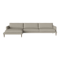 Light gray sectional sofa with smooth fabric and clean lines for modern decor. Ideal for living rooms or lounging areas.