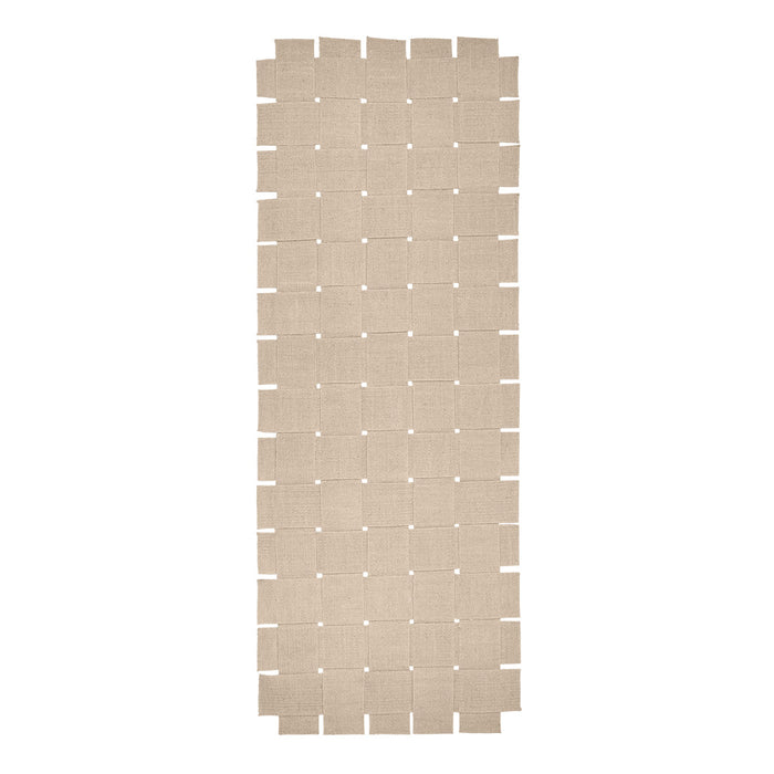 Beige interlocking mat with a grid pattern and small holes, perfect for versatile flooring solutions.