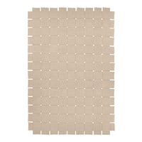 Beige woven rug with a square pattern, featuring unique cut-out designs for a textured look. Perfect for stylish decor.