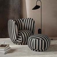 Striped black and white chair and ottoman set with a modern design, perfect for contemporary interiors.