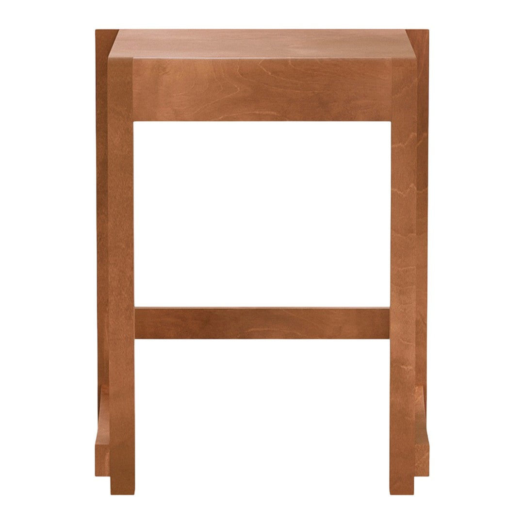 Rustic wooden side table in warm brown finish, featuring a smooth, solid design with clean lines.