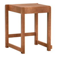 Wooden stool in warm, natural wood tones with a smooth finish and minimalist design.