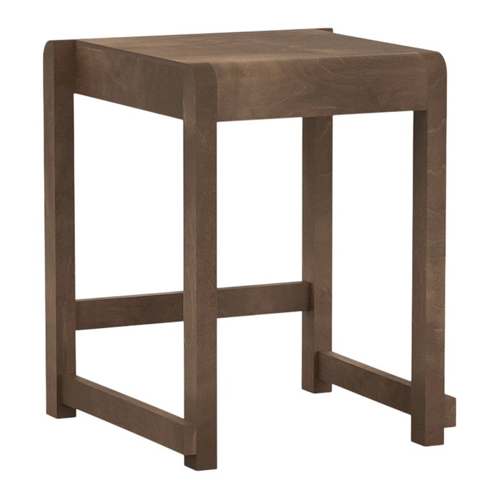 Brown wooden stool with a sleek, minimalist design and clean lines, perfect for contemporary settings.