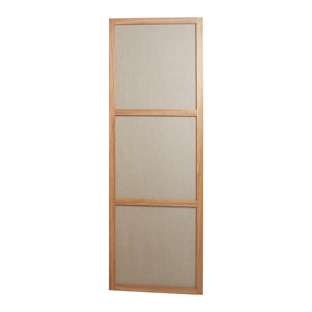 Beige textured panels with a light wooden frame; minimalistic and modern design for versatile decor.