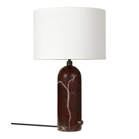 "Elegant brown marble lamp base with white fabric shade, featuring natural veining patterns for a stylish touch."