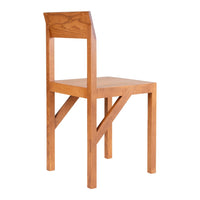 Natural wood chair in warm tones, showcasing a sleek, minimalist design with clean, geometric lines.