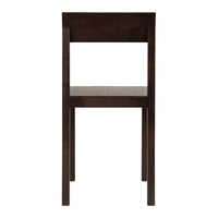Dark brown wood chair with a simple, minimalist design and a light, neutral fabric seat.
