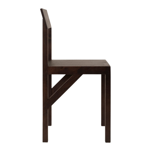 Dark brown wooden chair with a minimalist design and clean lines. Perfect for modern interiors.