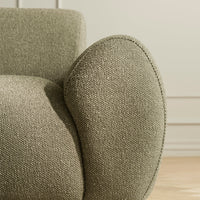 Textured olive green fabric upholstery with a soft, rounded armrest for a cozy, modern aesthetic.