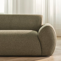 Taupe sofa upholstery with subtle texture and a soft, rounded arm design, perfect for modern interiors.