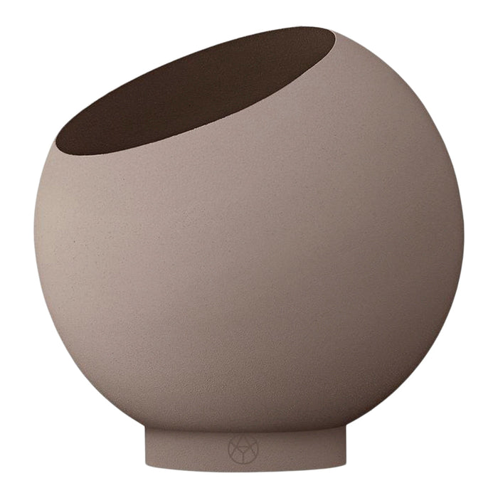 Round vase in soft beige with a dark brown interior, featuring a smooth, textured finish.