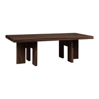 Dark wooden coffee table with a smooth finish and minimalistic design. Simple, modern lines provide a stylish touch.