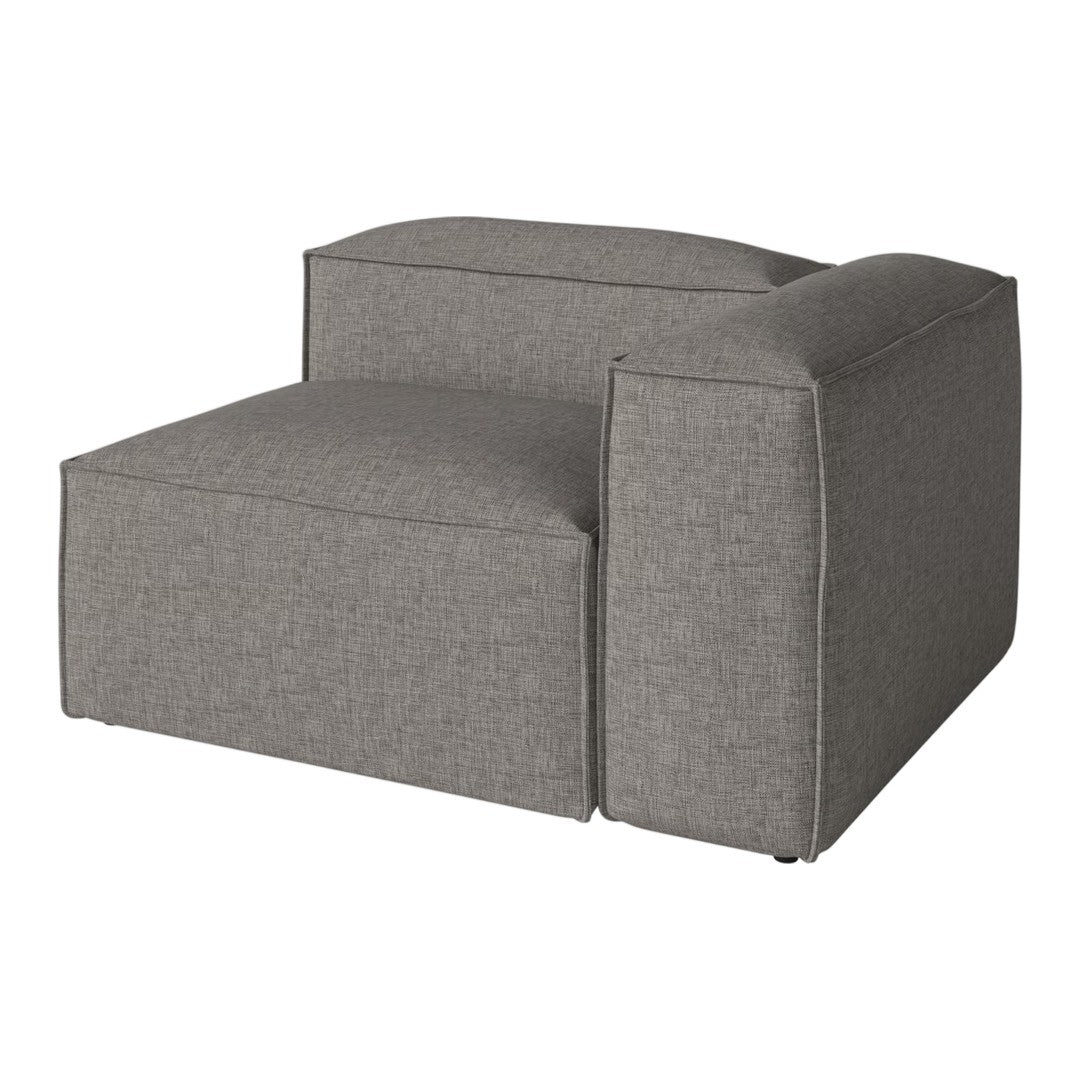 Gray fabric chaise lounge with a modern, minimalist design and clean lines. Perfect for stylish and contemporary spaces.