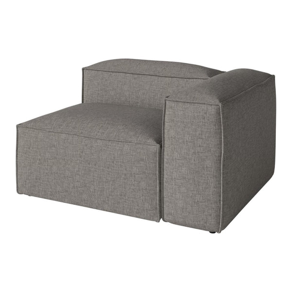 Gray fabric chaise lounge with a modern, minimalist design and clean lines. Perfect for stylish and contemporary spaces.