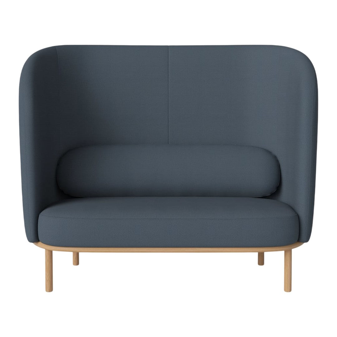 Dark blue upholstered sofa with a smooth finish and minimalist wooden legs, featuring a classic, clean design.