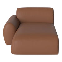 Brown leather chaise lounge with smooth, minimalist design. Perfect for modern and contemporary interiors.