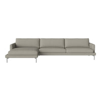 Light gray sectional sofa with clean lines and a textured fabric pattern, featuring sleek metal legs.