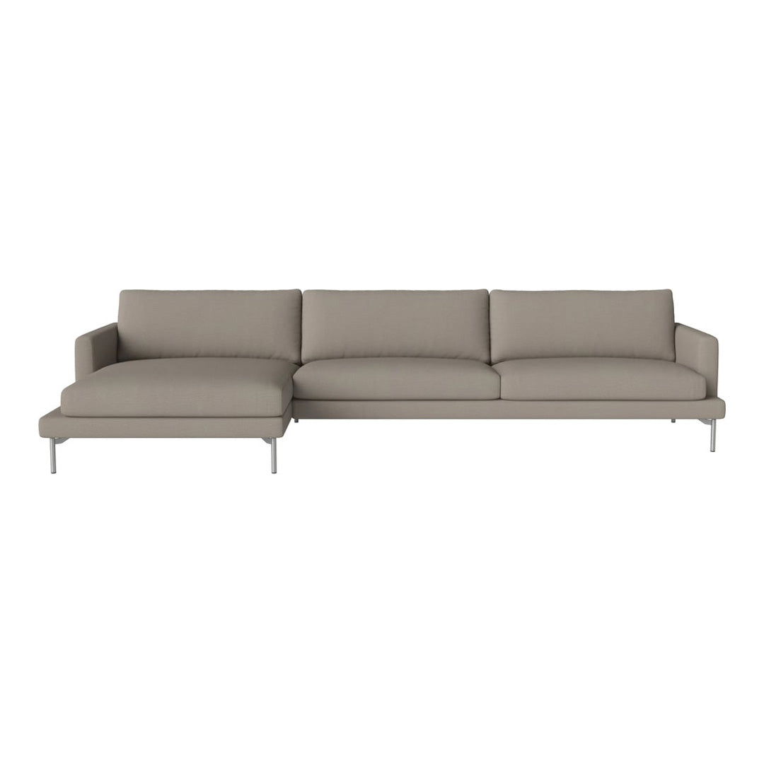 Light gray sectional sofa with a simple, modern design and smooth fabric upholstery. Elegant and versatile for any decor.