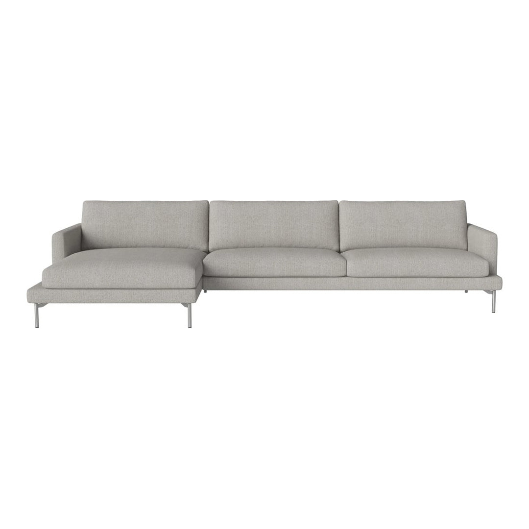 Modern gray sectional sofa with minimalist design and smooth fabric upholstery, perfect for contemporary décor.