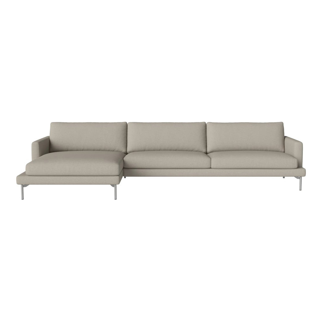 Light beige modern sectional sofa with smooth fabric and minimalist design, featuring a clean, solid color pattern.