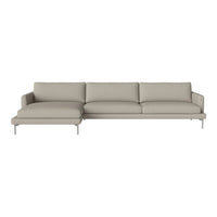 Light beige modern sectional sofa with smooth fabric and minimalist design, featuring a clean, solid color pattern.