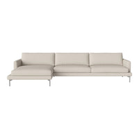 Light beige sectional sofa with smooth upholstery and minimalist design, ideal for modern decor.