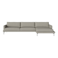 Light gray sectional sofa with sleek design and smooth fabric, featuring a modern minimalist style.