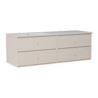 Light beige dresser with a smooth finish and minimalistic design, featuring four drawers and a subtle pattern.