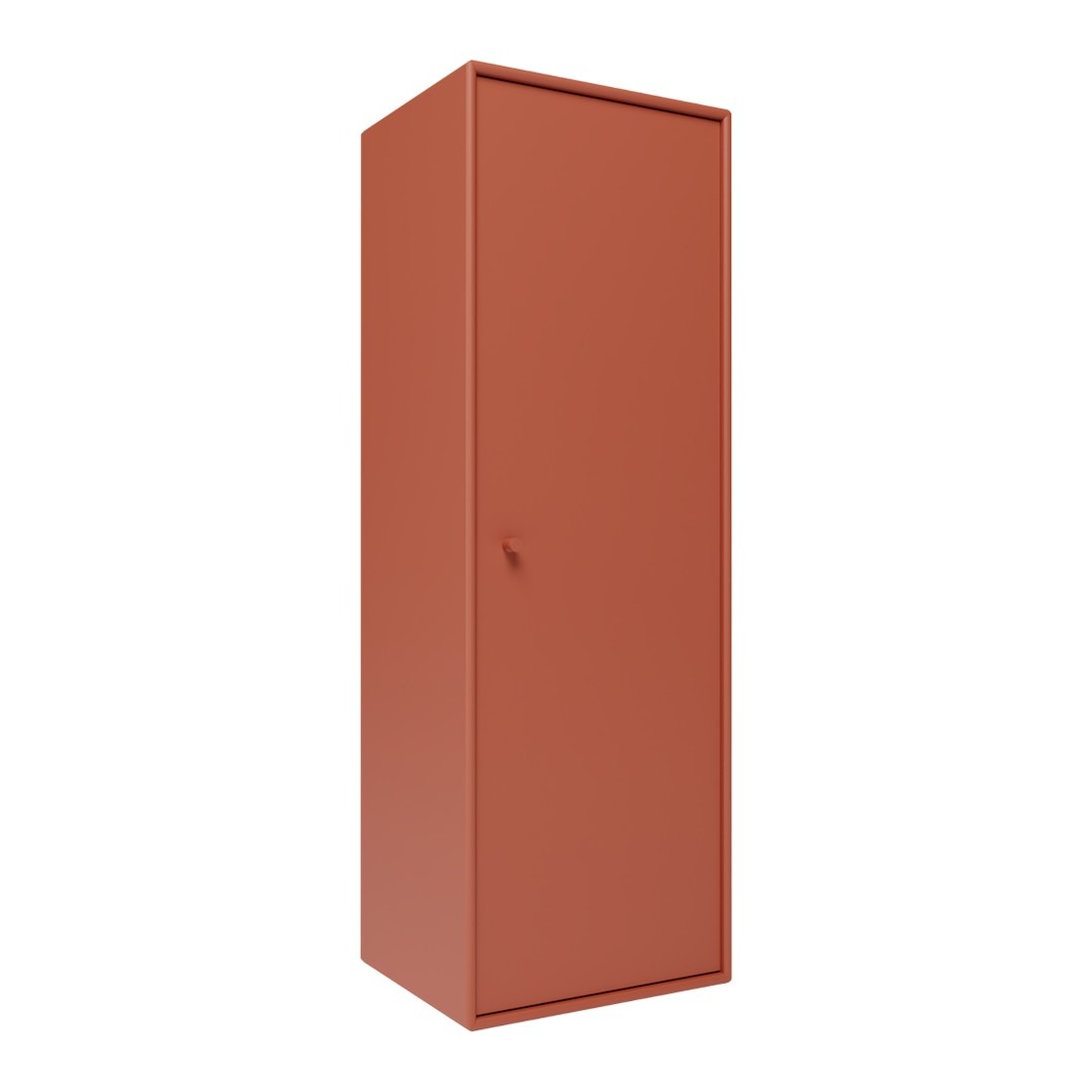 "Solid terracotta storage cabinet with a sleek, minimalist design and smooth finish."