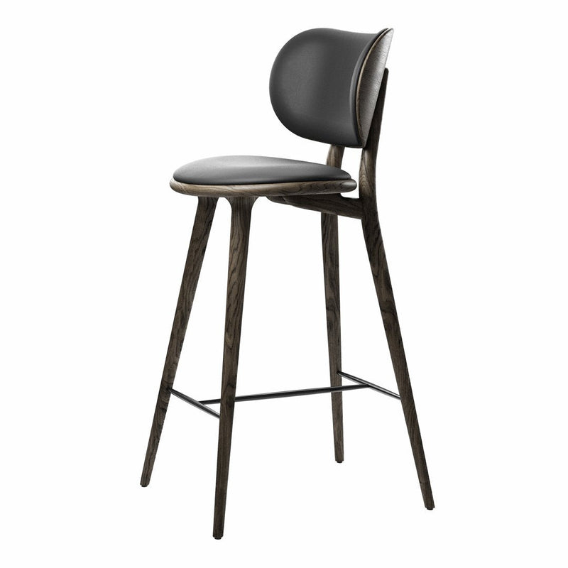 Sleek black seat with a smooth finish and dark wooden legs, blending modern style with subtle elegance.