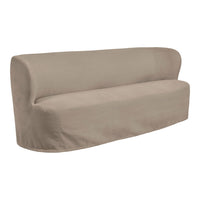 Beige couch cover with a smooth, solid pattern, designed for a modern, minimalist aesthetic.