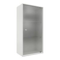 White shelving unit with a smooth surface and vertical ribbed pattern on doors. Ideal for modern storage solutions.