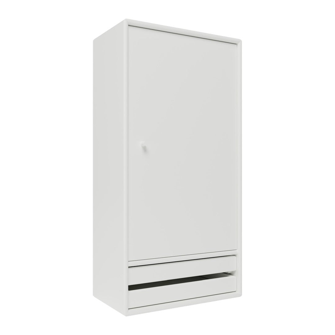 Sleek white wardrobe with a smooth finish and minimalist design, featuring a single door and two stylish drawers.