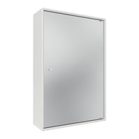 Sleek white cabinet with a smooth, reflective mirror surface, offering a modern and minimalist design.