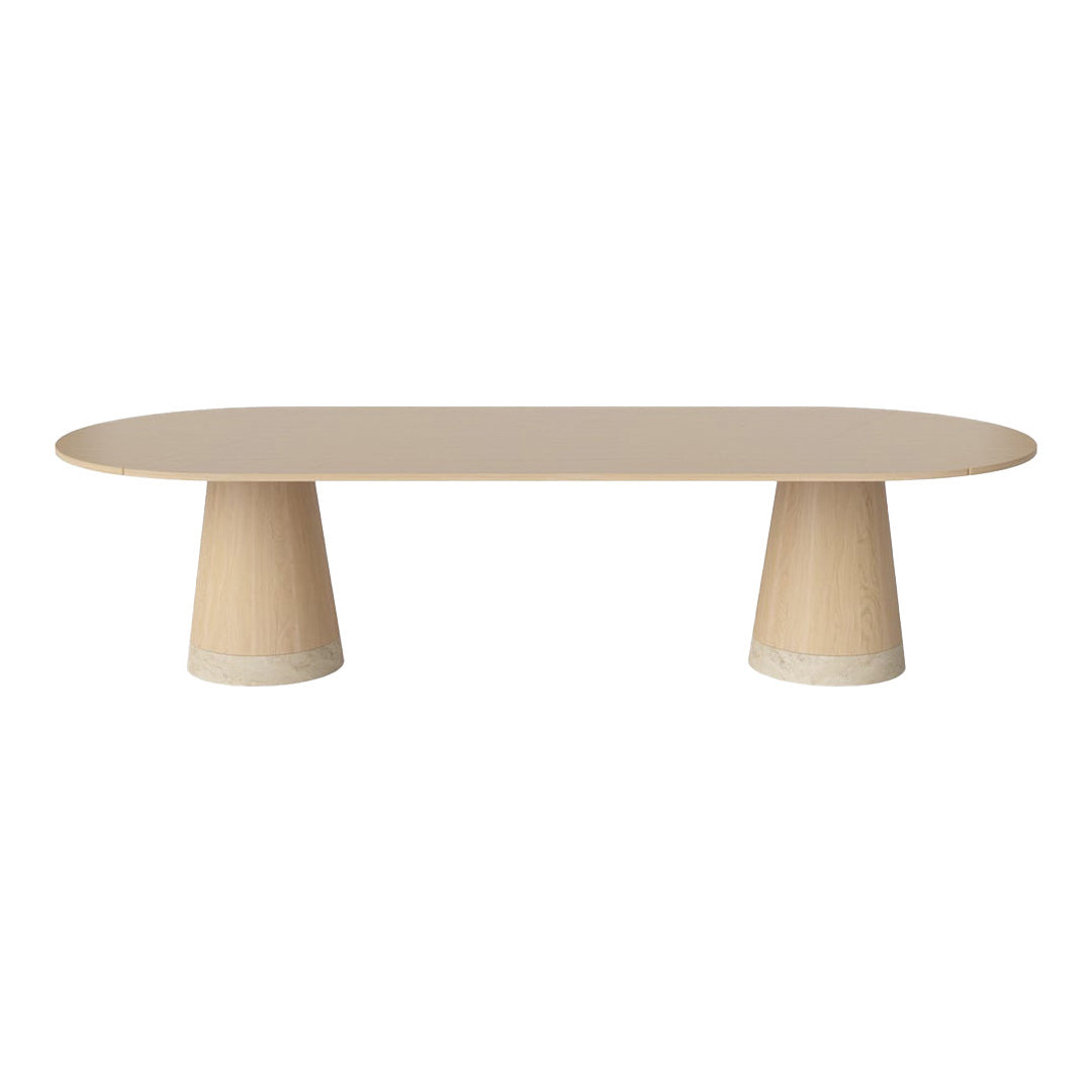 Light beige oval coffee table with textured cylindrical legs in a smooth finish. Clean, modern design with minimal patterns.