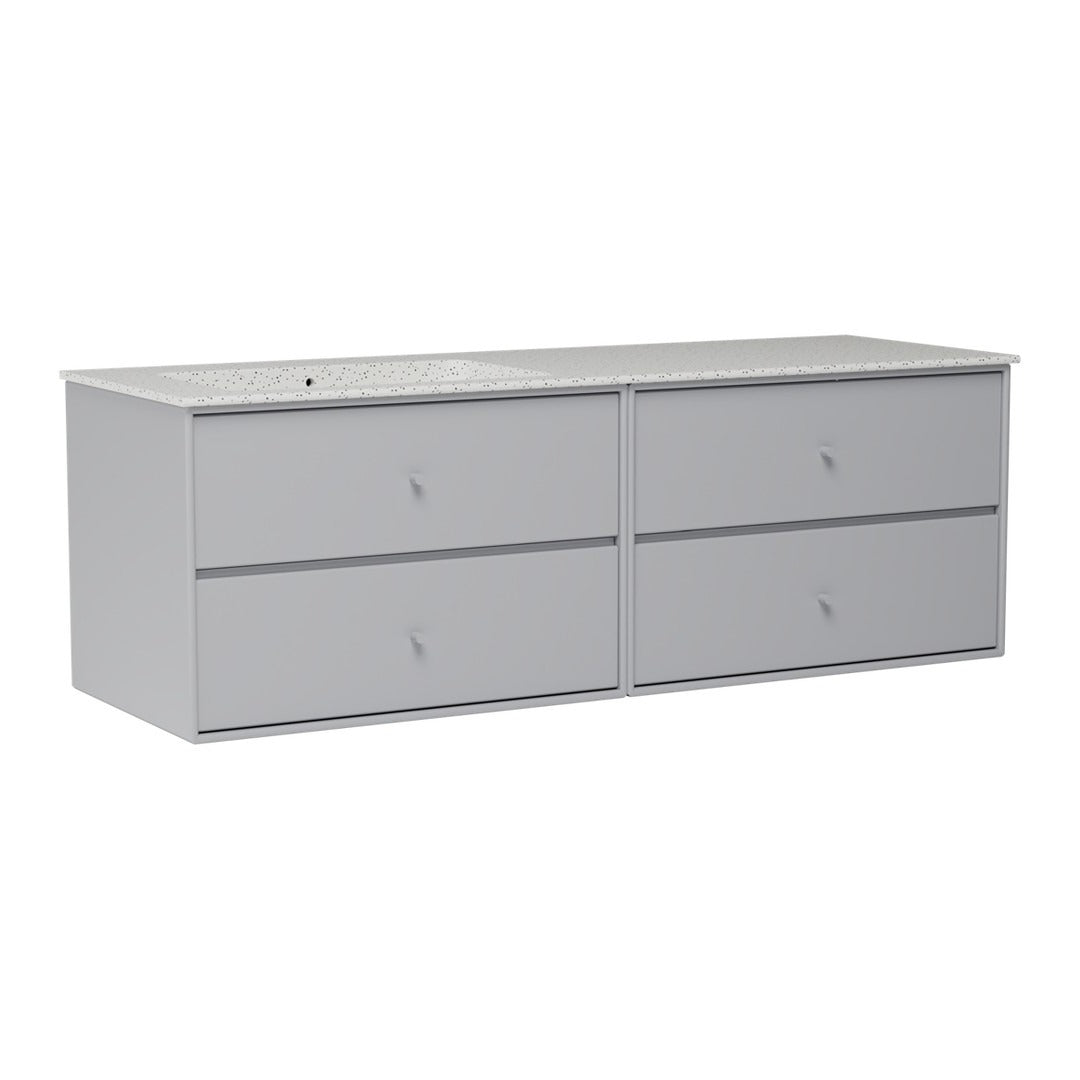 Gray storage dresser with a smooth finish and simple, sleek lines featuring four spacious drawers.