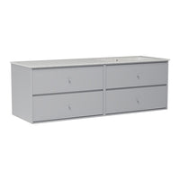 Light gray dresser with a sleek, minimalist design and four spacious drawers, featuring a smooth finish.