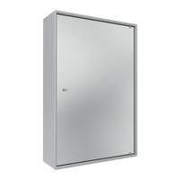 Sleek silver cabinet with a smooth, reflective finish and minimalistic design, perfect for modern interiors.