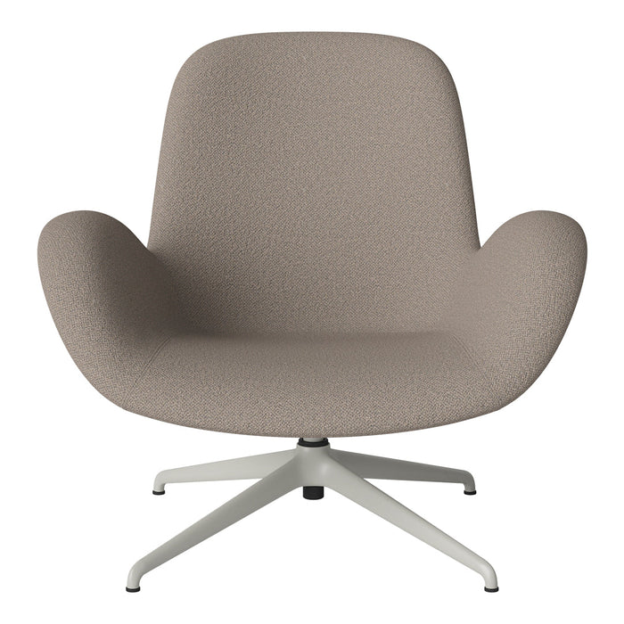 Elegant beige upholstered chair with a subtle textured pattern and a sleek white base. Perfect for modern decor.