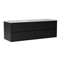 Sleek black four-drawer dresser with a smooth light grey top, minimalist design perfect for modern interiors.