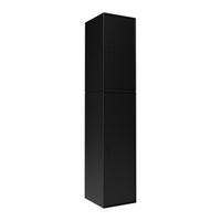 Sleek black tall cabinet with a smooth finish and minimalist design, perfect for modern storage solutions.